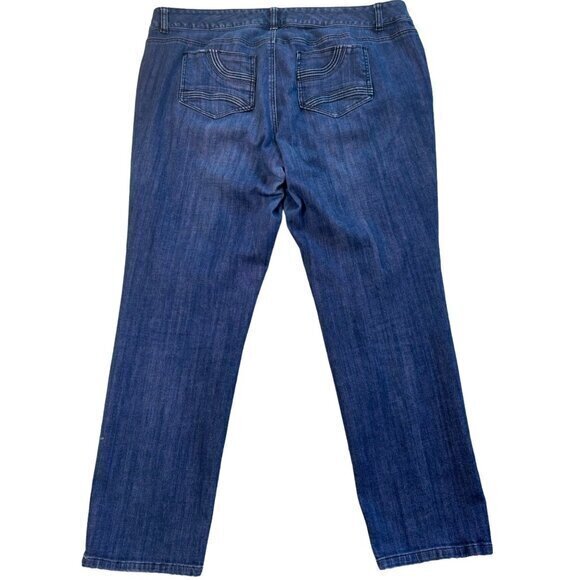 TORRID Stretch Straight Leg Blue Jeans Denim w Barbie Pink Tone Size 22 - Picture 8 of 8